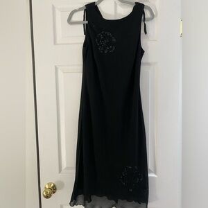 Amanda Lane Black Sheath Dress with Floral Crystal Embellishments